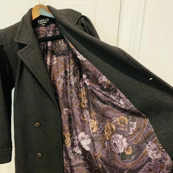 Vintage Jofeld Black Wool Double Breasted Long Dress Coat Size 14 Petite - Picture 7 of 16